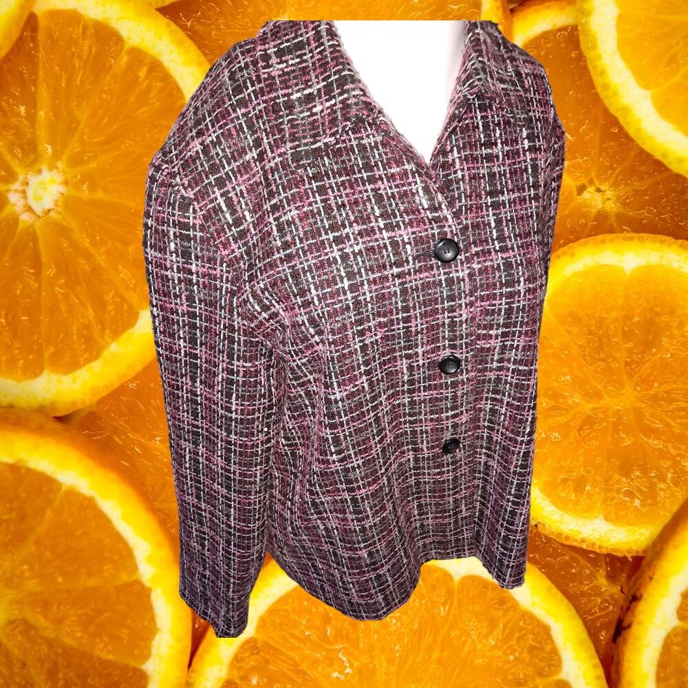 Briggs New York Pink Black White Yarn‎ Style Button Up Jacket Size Large